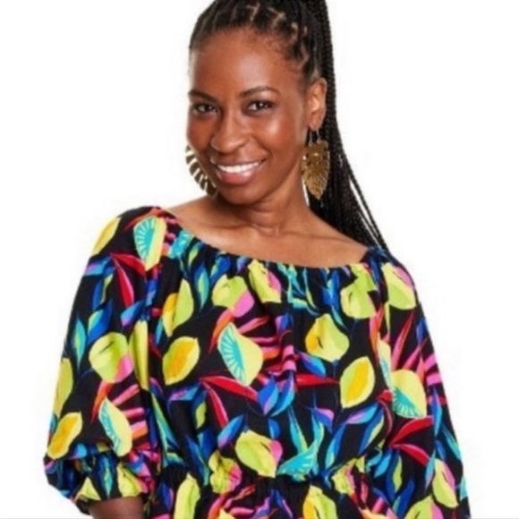 NWT Tabitha Brown x Target Lemon Print Bardot Top 4X - Picture 3 of 4